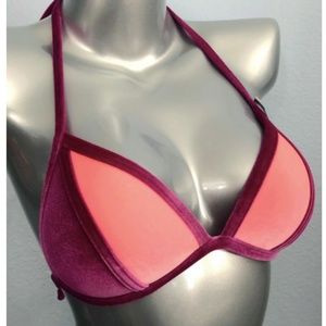 PINK Victoria's Secret Coral Pink and Magenta Velvet Triangle Bikini Top